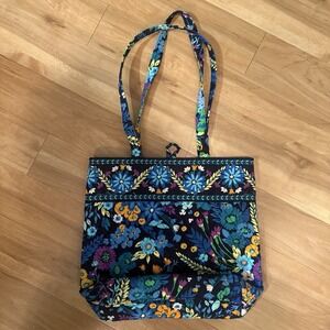 Vera Bradley Midnight Blues Quilted Cotton Tote Bag Shoulder Purse Rare